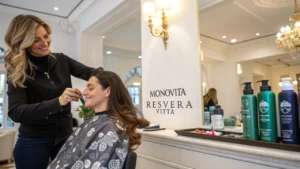 Studio de cabeleireira moderno com produtos Resvera Vitta expostos