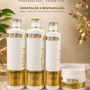 Kit Argan Naturall Mix — Shampoo, Condicionador, Leave-in e Máscara